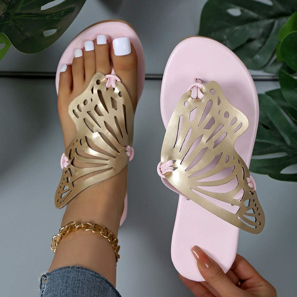 ladies sandals gold Low Heel Flat Slides - Beauty Bouqe